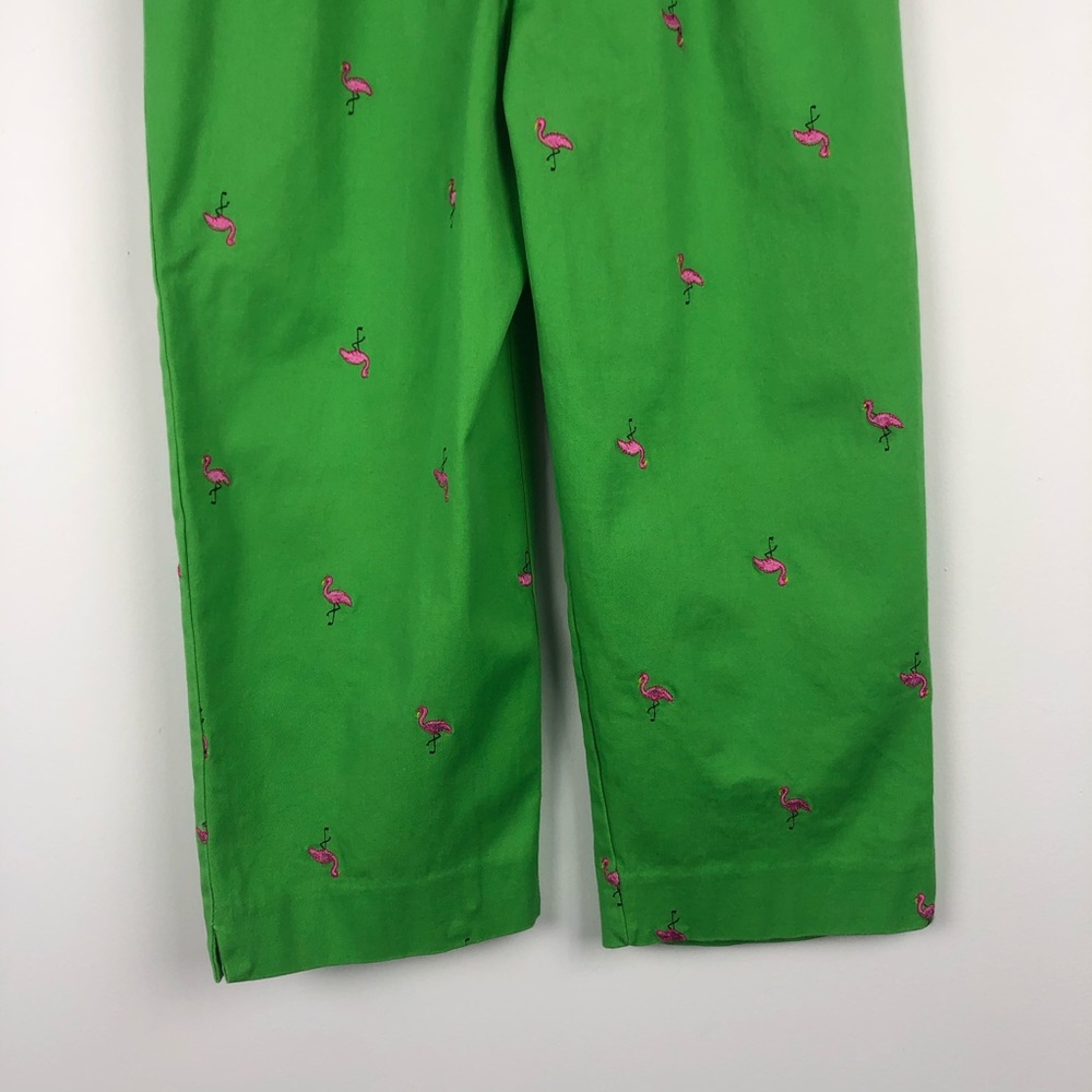 Briggs Pink Flamingo Embroidered Green Capri Pants - Picture 4 of 13